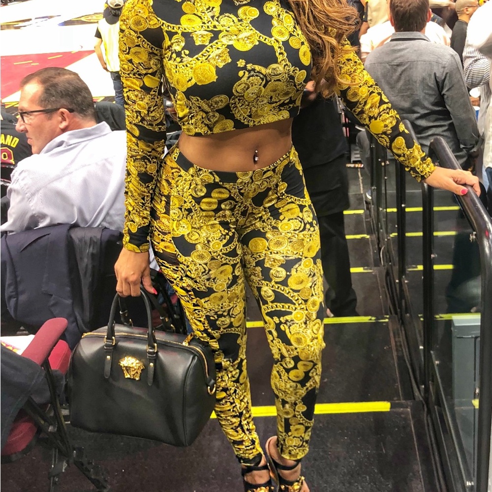 VERSACE black and gold barocco top and leggings